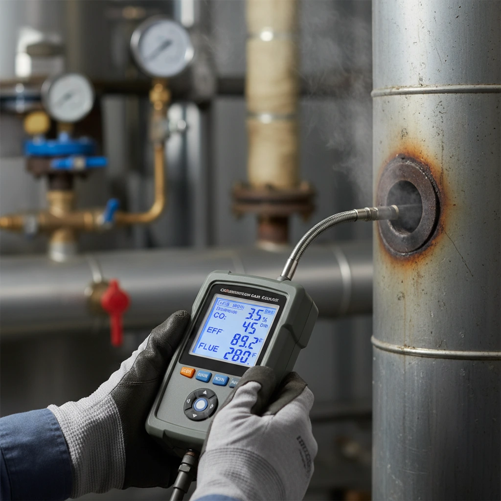 Analyseur de combustion lors du controle d'une chaudiere gaz en Belgique