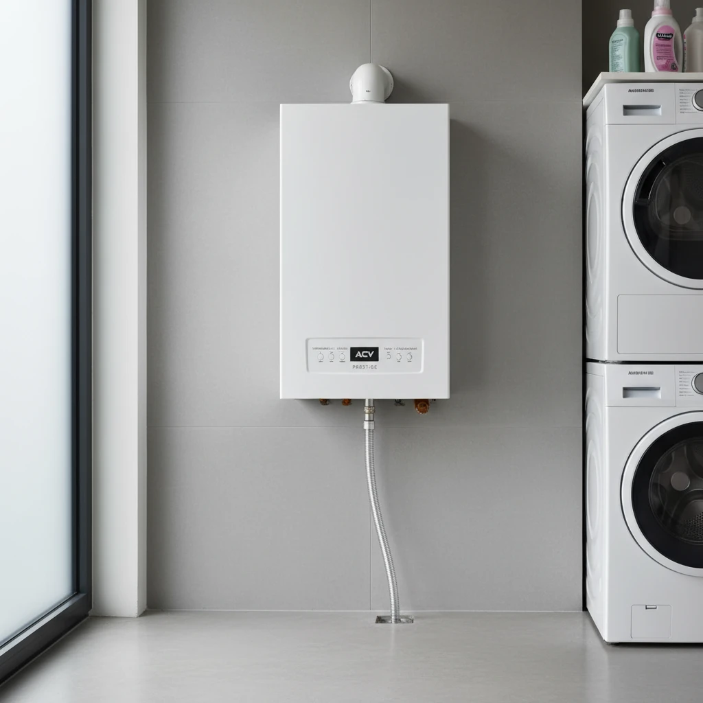 Chaudiere a condensation murale installee dans une buanderie belge