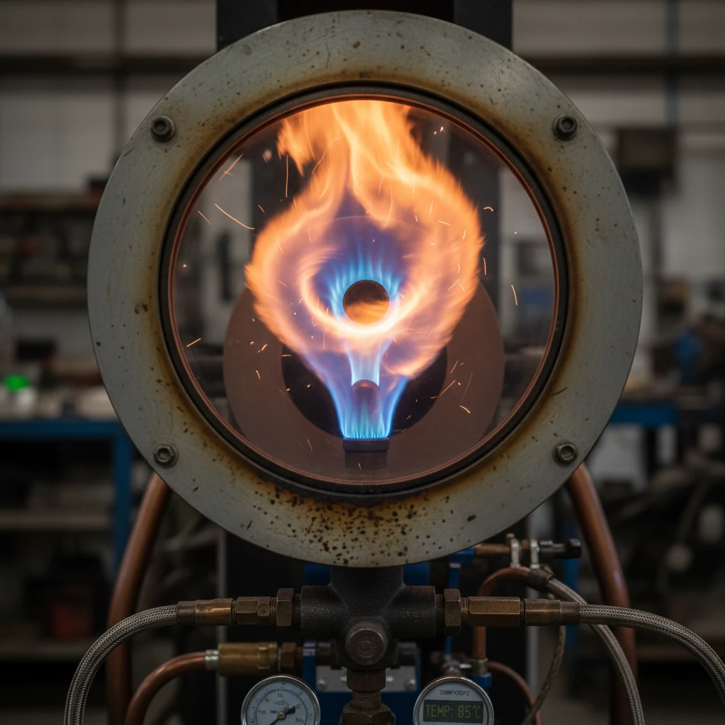 Chaudiere mazout installee dans un interieur belge