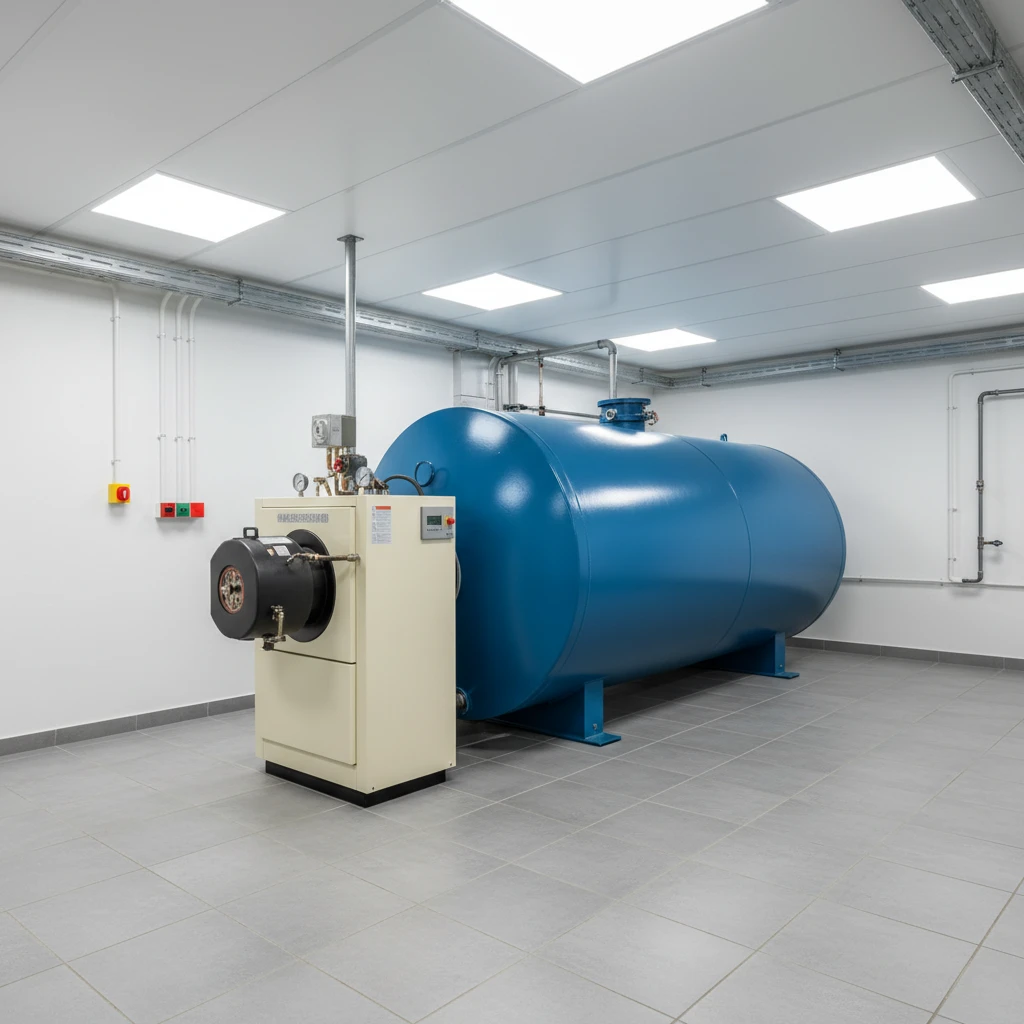 Chaudiere mazout avec cuve de stockage dans une cave belge