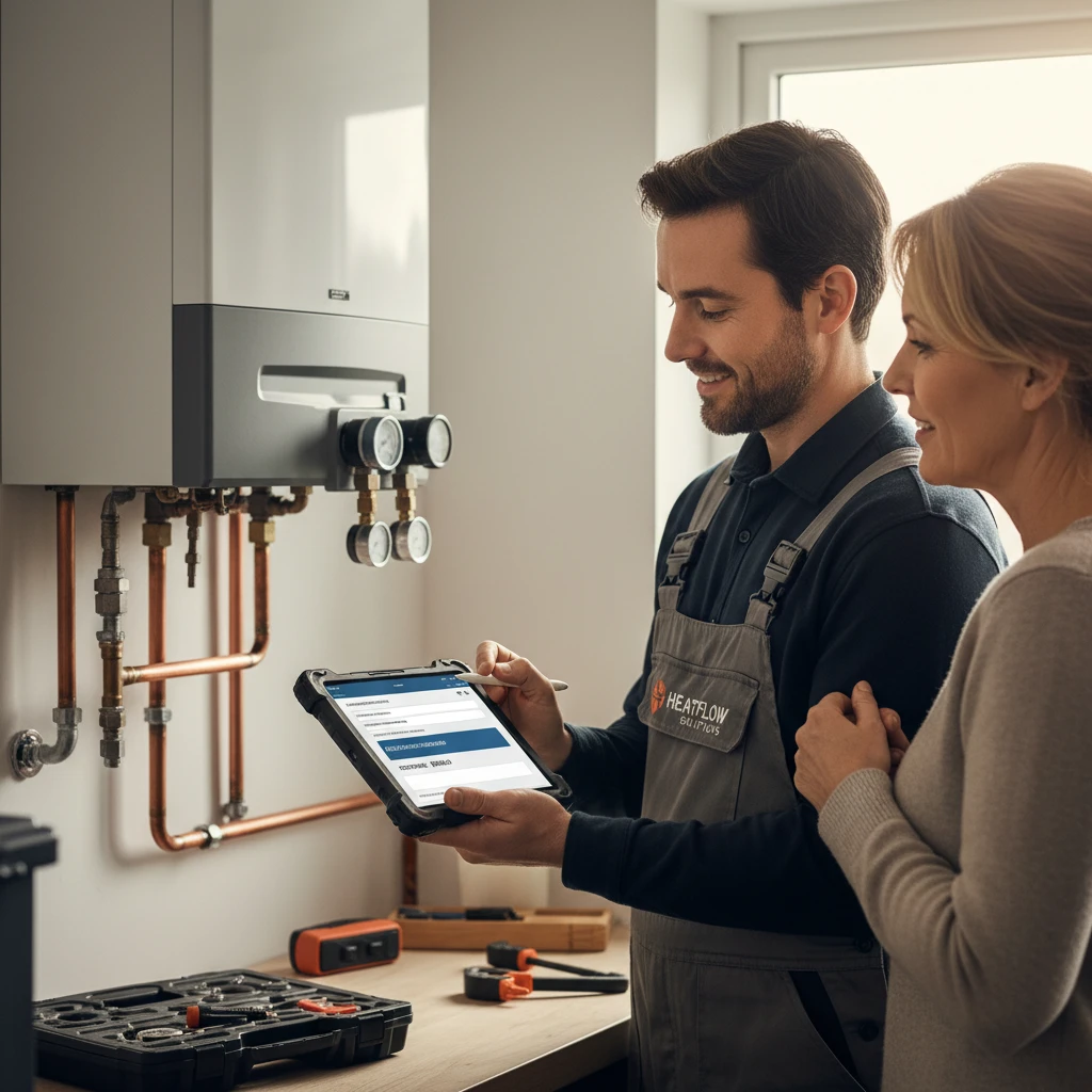 Technicien preparant un devis pour l'entretien d'une chaudiere